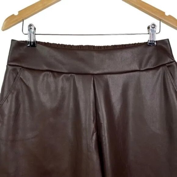 BELLE BY KIM GRAVEL FAUX LEATHER PONTE JOGGER PANTS BROWN ESPRESSO 14P-EUC - Picture 3 of 4